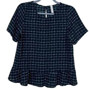 Peppermint Black & White Plaid Peplum Blouse